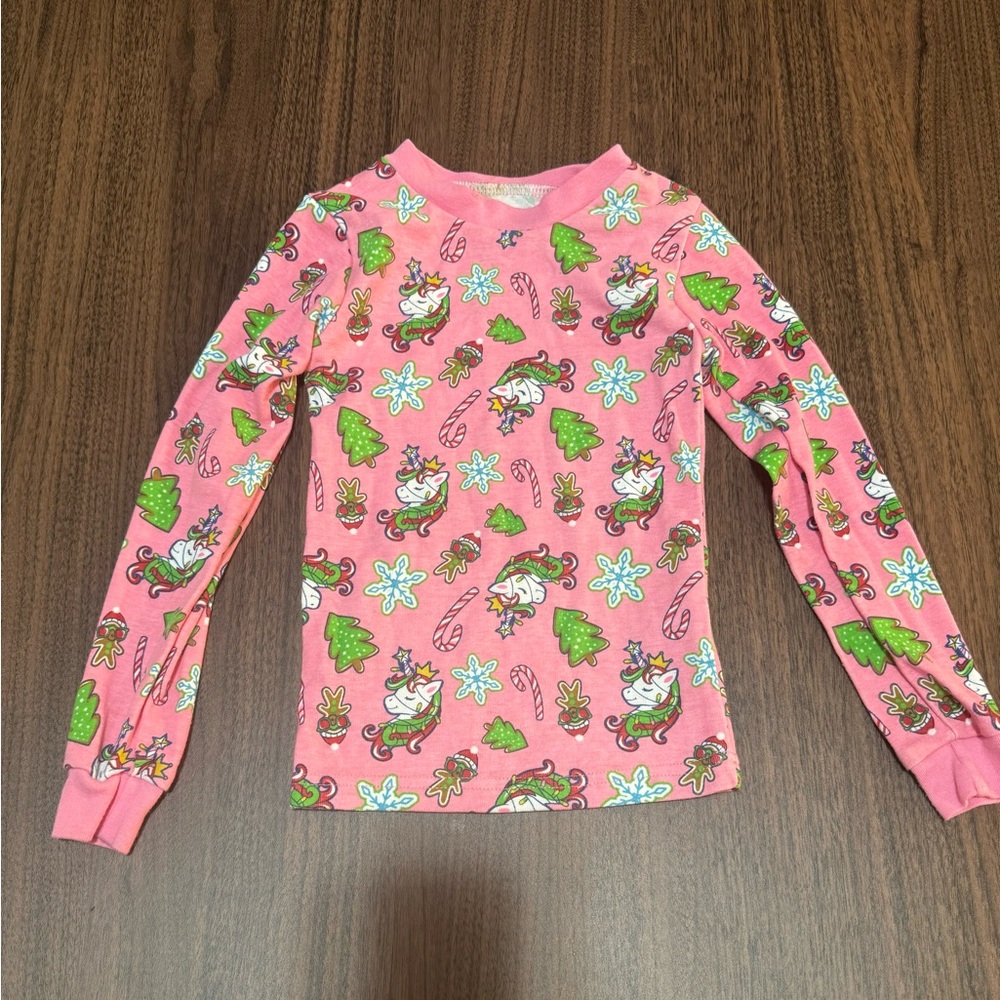 Extremely Me Girls Long Sleeve Pink Pajama Top Christmas Unicorn Theme Size 4